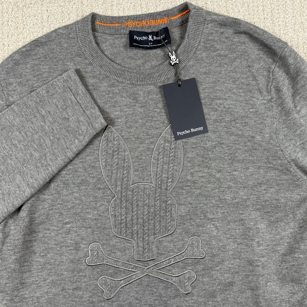 NWT Psycho Bunny Mens Small Gray Wool Cotton Blend Pullover Sweater Shirt